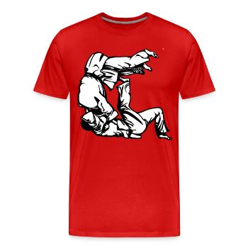 Judo Tomoe Nage Design with Judokas - Men's Premium Organic T-Shirt - red - Front - Damien (186cm)