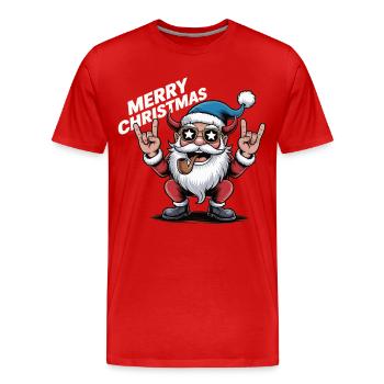 Weihnachts Shirt – Rock Santa Merry Christmas - Männer Premium Bio T-Shirt - Rot - Vorne - Damien (186cm)