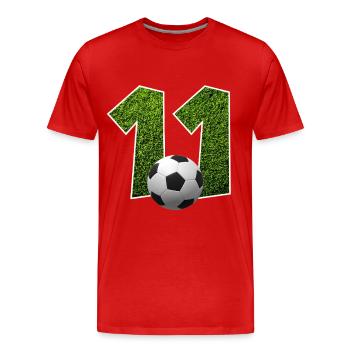 NR. 11 NUMMER 11 FUßBALL 11. GEBURTSTAG - Männer Premium Bio T-Shirt - Rot - Vorne - Damien (186cm)