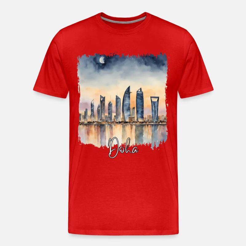 Doha Aquarell, Doha Katar - Männer Premium Bio T-Shirt - Rot
