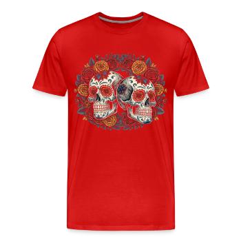 Tête de mort mexicaine Dia de los Muertos Calavera - T-shirt bio Premium Homme - rouge - Devant - Damien (186cm)