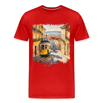 Aquarell von Lissabon, Lissabon, Portugal - Männer Premium Bio T-Shirt - Rot - Vorne - Damien (186cm)