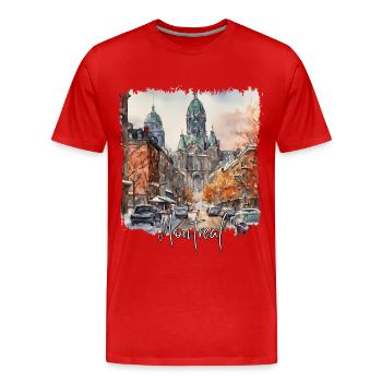 Montréal Aquarelle, Montréal Canada - T-shirt bio Premium Homme - rouge - Devant - Damien (186cm)
