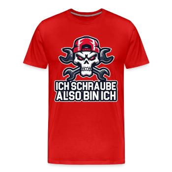 Je vis, donc je suis – philosophie de l’atelier - T-shirt bio Premium Homme - rouge - Devant - Damien (186cm)