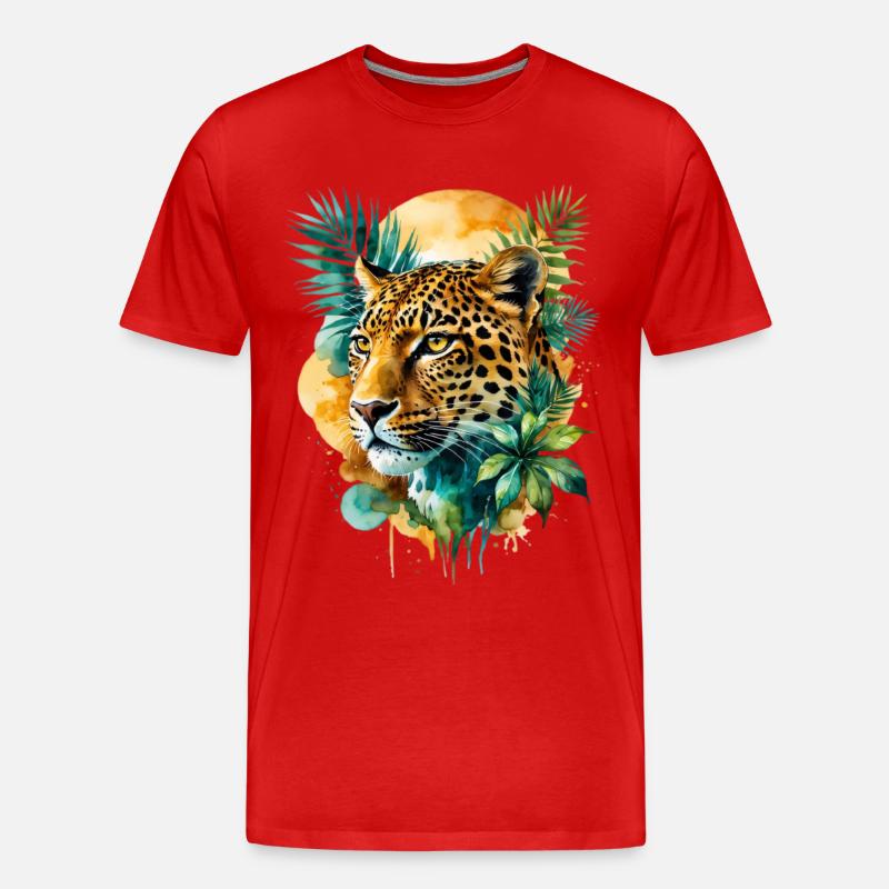 Wasserfarbener Leopard im Dschungel - Männer Premium Bio T-Shirt - Rot