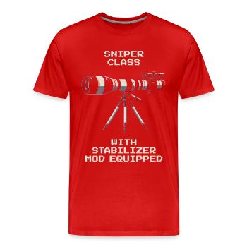 Classe de tireur d’élite | Téléobjectif avec stabilisateur - T-shirt bio Premium Homme - rouge - Devant - Damien (186cm)