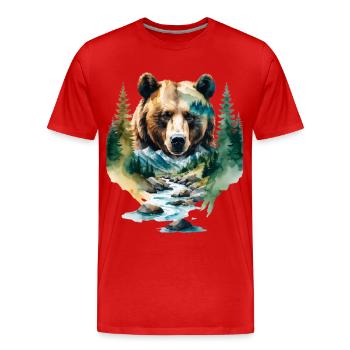 Wasserfarbener Waldbär - Männer Premium Bio T-Shirt - Rot - Vorne - Damien (186cm)
