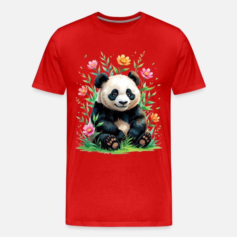 Panda im Blütenwald - Männer Premium Bio T-Shirt - Rot