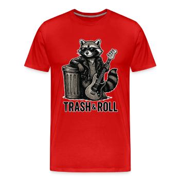 Trash & Roll Waschbär mit Gitarre - Männer Premium Bio T-Shirt - Rot - Vorne - Damien (186cm)