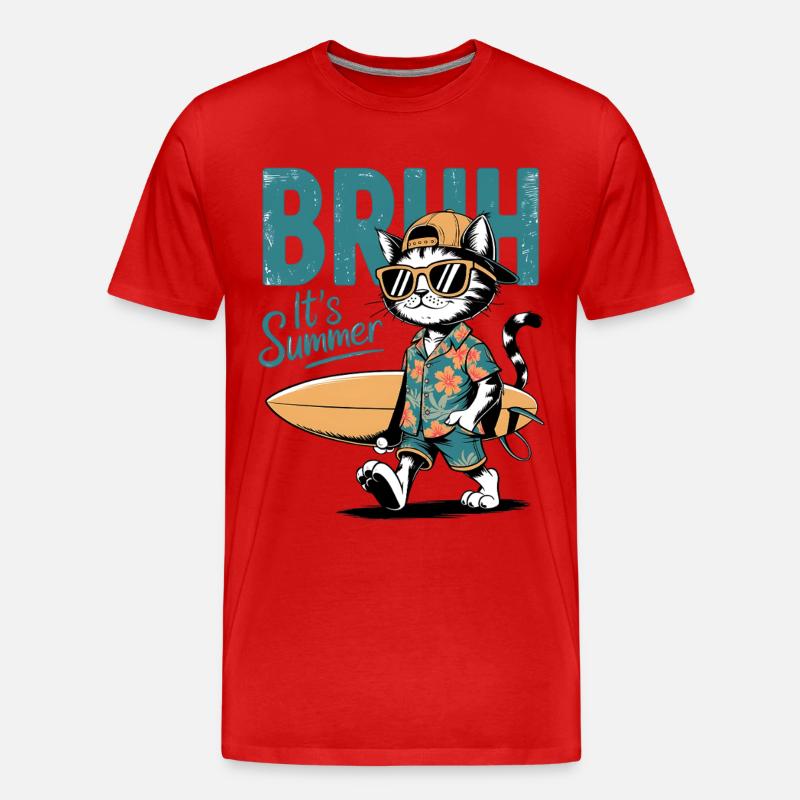 Surfer Katze mit Surfbrett - Männer Premium Bio T-Shirt - Rot