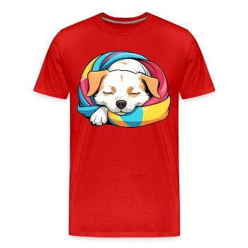 Schlummernder Welpe Regenbogen Schal - Männer Premium Bio T-Shirt - Rot - Vorne - Damien (186cm)