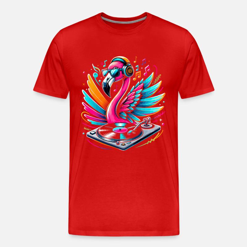 Flamingo DJ Neonbeat - Männer Premium Bio T-Shirt - Rot