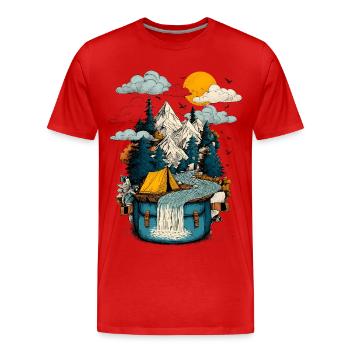 Bergsee Pfad - Camping Backpacker Motiv - Männer Premium Bio T-Shirt - Rot - Vorne - Damien (186cm)