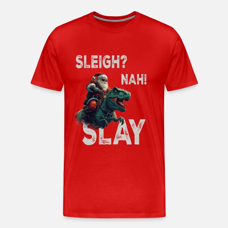 Weihnachtsmann Dino T-Rex - Männer Premium Bio T-Shirt - Rot