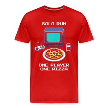 Course en solo : un joueur, une pizza | Jeu solo - T-shirt bio Premium Homme - rouge - Devant - Damien (186cm)