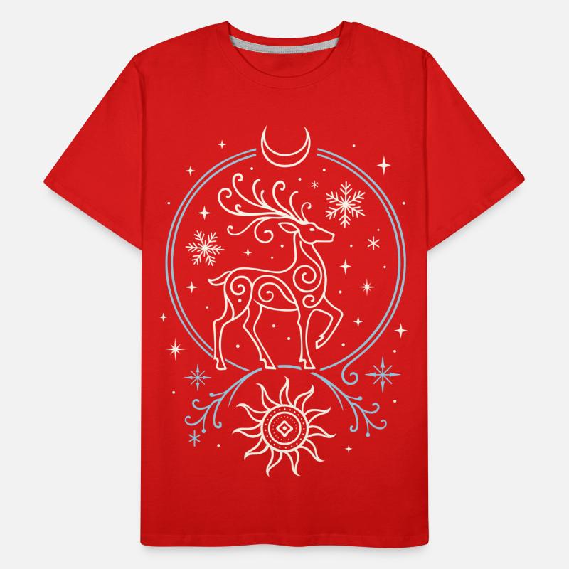 Cerf de Noël avec soleil, lune et bois T-shirt bio Premium Homme