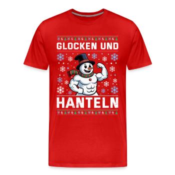 Weihnachten GLOCKEN UND HANTELN Lustiges - Männer Premium Bio T-Shirt - Rot - Vorne - Damien (186cm)