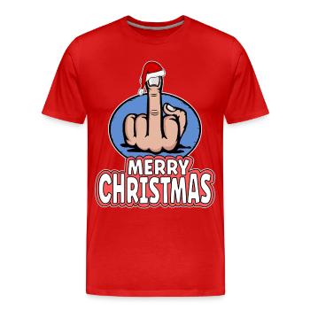 Joyeux Noël Majeur Doigt puant - T-shirt bio Premium Homme - rouge - Devant - Damien (186cm)