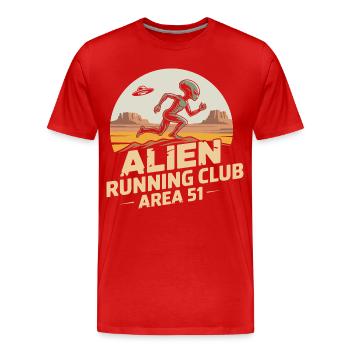 Funny Area 51 Alien UFO Running Runner - Men's Premium Organic T-Shirt - red - Front - Damien (186cm)