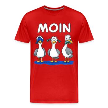 MOIN Trio Möwen Glitter Cartoon - Männer Premium Bio T-Shirt - Rot - Vorne - Damien (186cm)