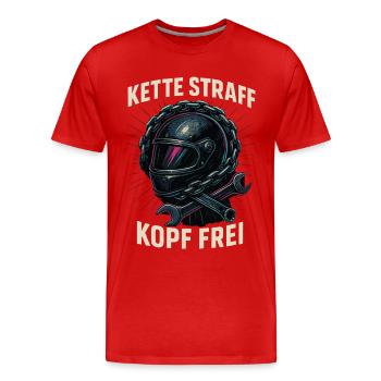 Chaîne Tête Tendue Gratuit Biker Chemise Moto - T-shirt bio Premium Homme - rouge - Devant - Damien (186cm)