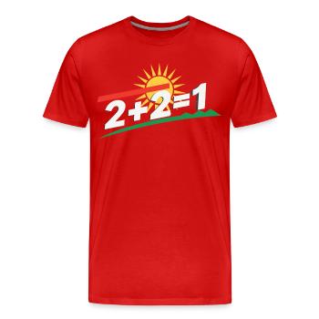 Sun Logo 2+2=1 Statement, Kurdistan - Men's Premium Organic T-Shirt - red - Front - Damien (186cm)