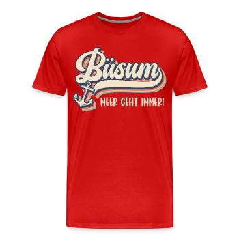 Vacances à la mer du Nord LA MER DEVIENT TOUJOURS DRÔLE - T-shirt bio Premium Homme - rouge - Devant - Damien (186cm)