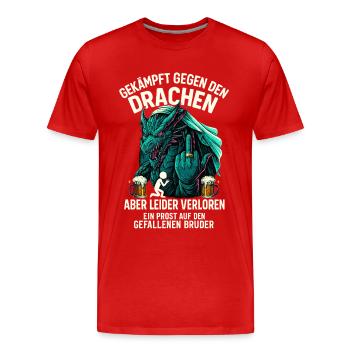 Gekämpft gegen den Drachen JGA Shirt - Männer Premium Bio T-Shirt - Rot - Vorne - Damien (186cm)