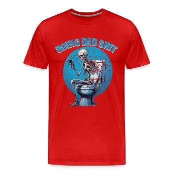 Squelette sur les toilettes : l’humour de papa - T-shirt bio Premium Homme - rouge - Devant - Damien (186cm)