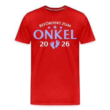 Parrain 2026 Promu au rang d’oncle - T-shirt bio Premium Homme - rouge - Devant - Damien (186cm)