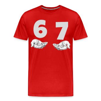 Funny 67 Meme Hands Gen Alpha Humor - Men's Premium Organic T-Shirt - red - Front - Damien (186cm)
