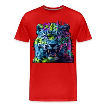 Léopard Techno Neon – Art Glitchcore - T-shirt bio Premium Homme - rouge - Devant - Damien (186cm)