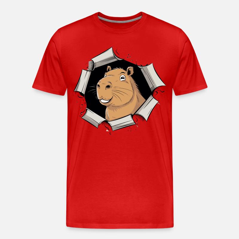 Capybara Comic – friedlicher Durchbruch - Männer Premium Bio T-Shirt - Rot