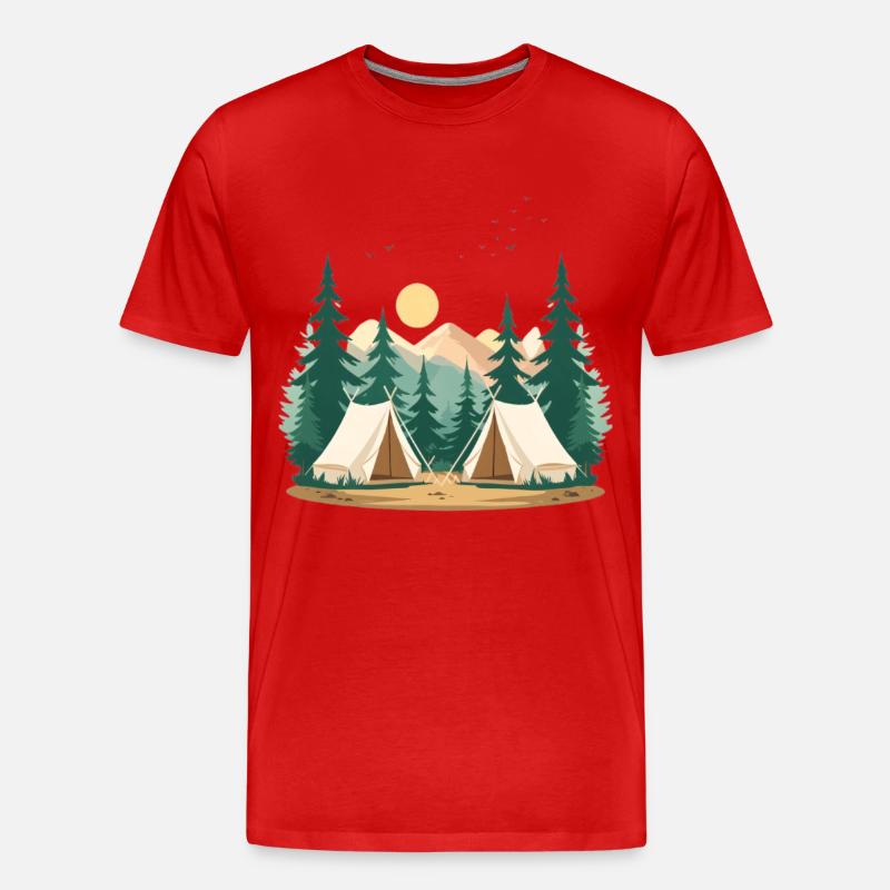 Nachtwald Camping Illustration - Männer Premium Bio T-Shirt - Rot