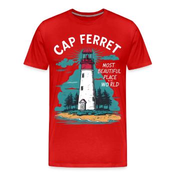 Cap Ferret Bassin d'Arcachon Huîtres Océan Nature - T-shirt bio Premium Homme - rouge - Devant - Damien (186cm)