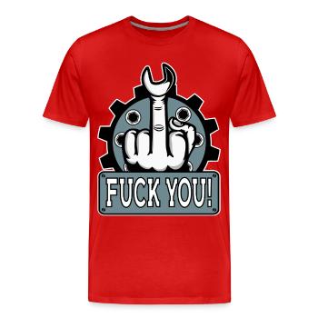 Doigt d’honneur Doigt puant Mécanicien Va te faire foutre - T-shirt bio Premium Homme - rouge - Devant - Damien (186cm)