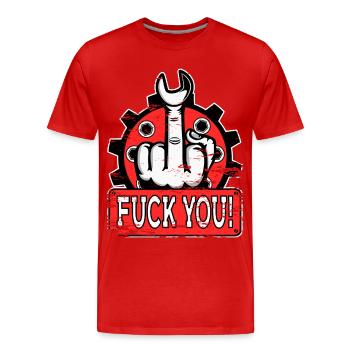 Doigt d’honneur Doigt puant Mécanicien Va te faire foutre - T-shirt bio Premium Homme - rouge - Devant - Damien (186cm)