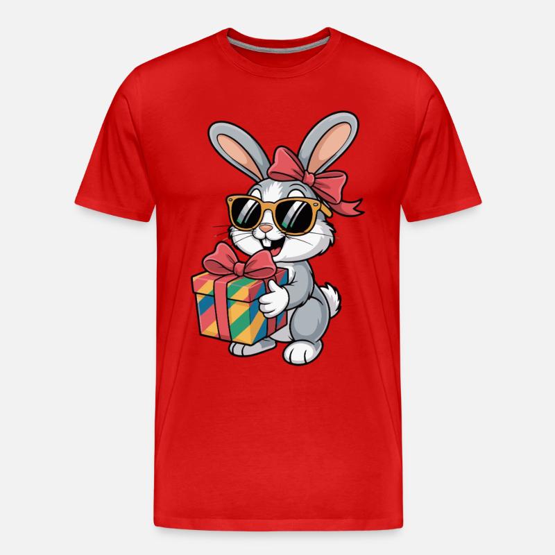 Fröhlicher Hase mit Geschenk - Männer Premium Bio T-Shirt - Rot