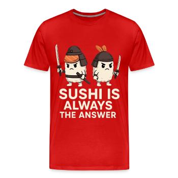 Le sushi est toujours la solution - T-shirt bio Premium Homme - rouge - Devant - Damien (186cm)