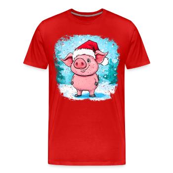 Schweinchen Weihnachten - Männer Premium Bio T-Shirt - Rot - Vorne - Damien (186cm)