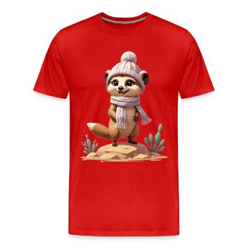 Erdmännchen auf Felsen mit Schal und Mütze - Männer Premium Bio T-Shirt - Rot - Vorne - Damien (186cm)