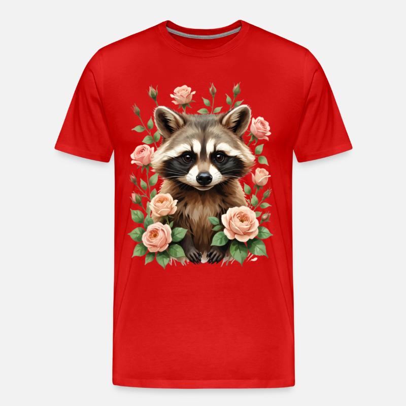 Waschbär mit Rosenrahmen - Männer Premium Bio T-Shirt - Rot