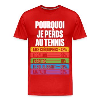 Les Raisons Drôles de Perdre Humour Coach Tennis - T-shirt bio Premium Homme - rouge - Devant - Damien (186cm)