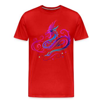Mystical tribal dragon in neon colors - Men's Premium Organic T-Shirt - red - Front - Damien (186cm)