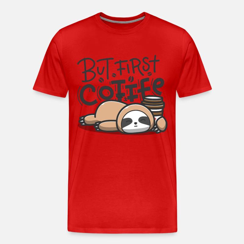 But First Coffee Schlafender Sloth - Männer Premium Bio T-Shirt - Rot