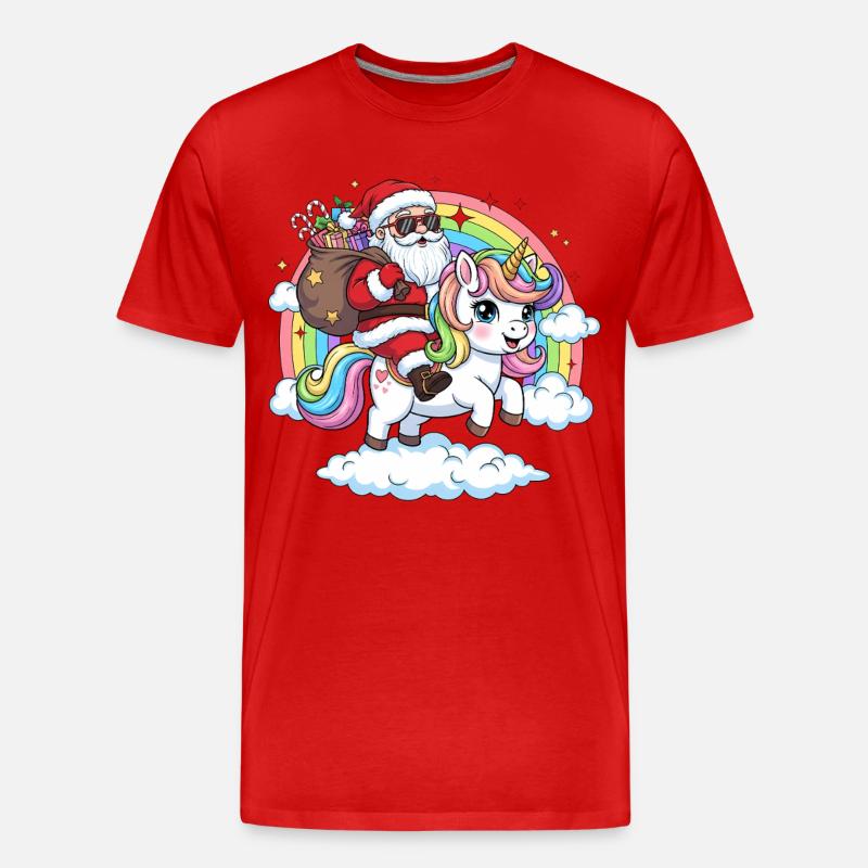 Weihnachtsmann Einhorn  - Männer Premium Bio T-Shirt - Rot
