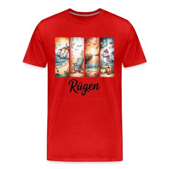 Saisons du phare de la mer Baltique de Rügen, mouette - T-shirt bio Premium Homme - rouge - Devant - Damien (186cm)