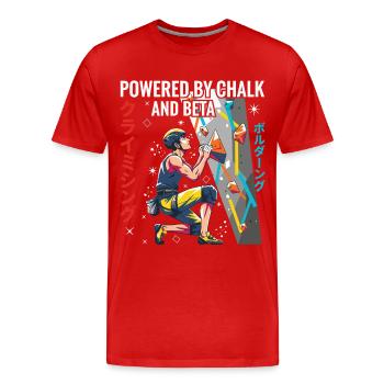 Angetrieben von Chalk- und Beta-Kletterdesign - Männer Premium Bio T-Shirt - Rot - Vorne - Damien (186cm)