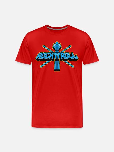 Rock'n'Roll Guitar and Drumsticks 3D Logo - Men's Premium Organic T-Shirt - red