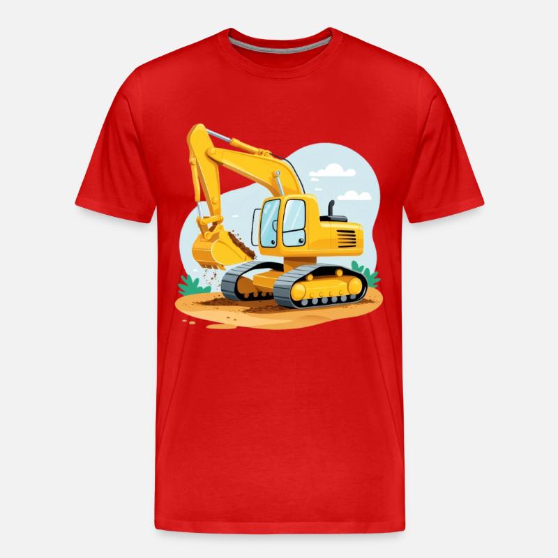 Kleiner Bagger auf Baustelle - Männer Premium Bio T-Shirt - Rot